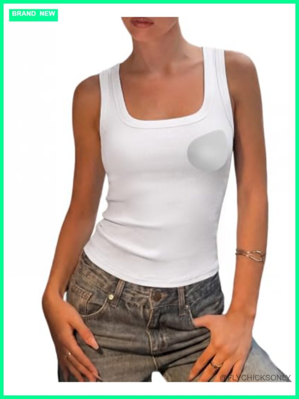 Padded Ribbed Tank Top Square Neck Racerback with Removable Pads